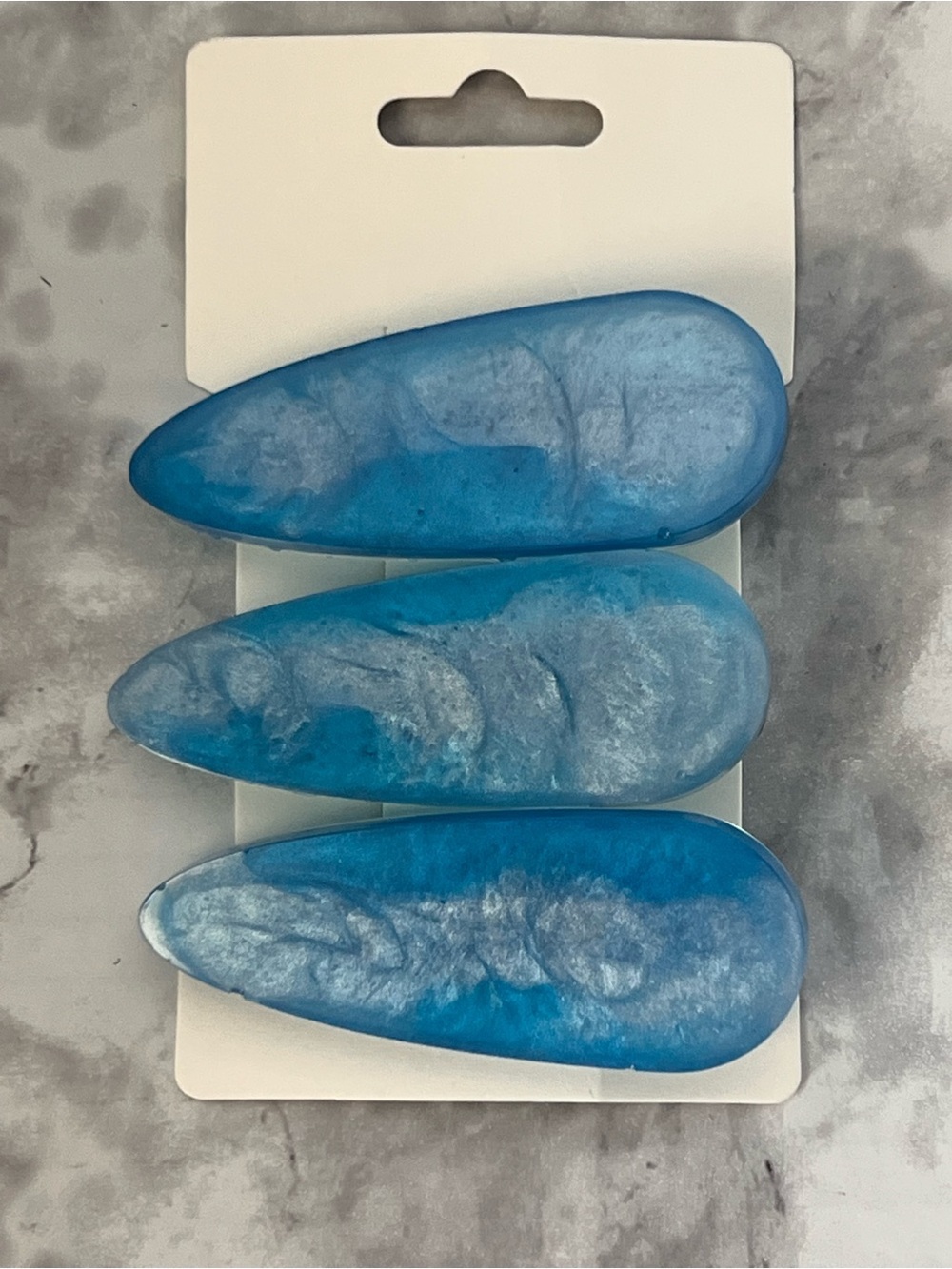 Blue Marbled Teardrop Resin Hair Clips - Set of 3